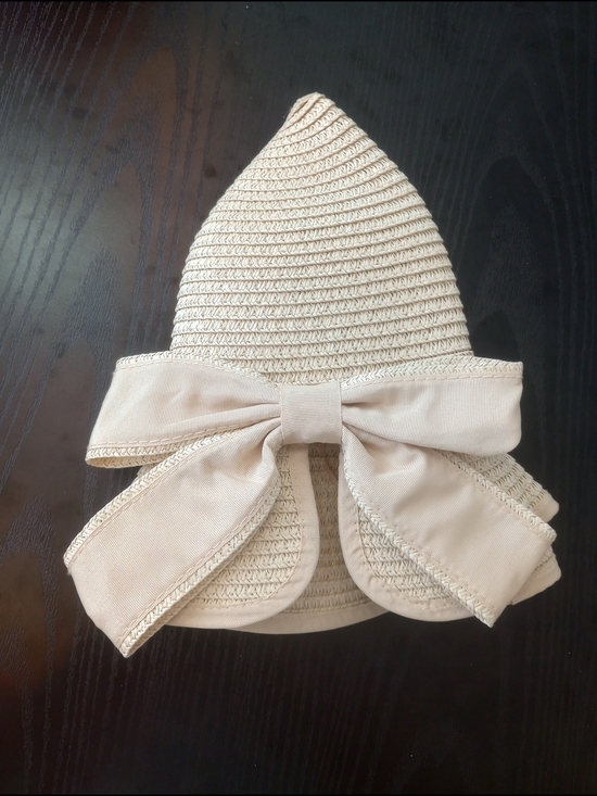 Beige Cream Raffia Woven Straw Sun Foldable Hat with Bow main image 4